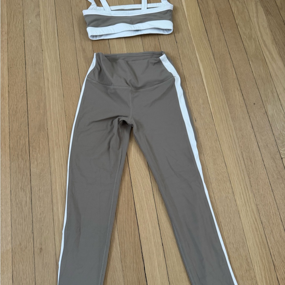 Splits59 Tan and White Fitted Crop Tank Top